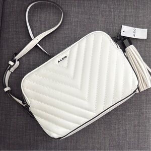 NEW-Aldo White Quilted Crossbody Bag with Chevron Stitching